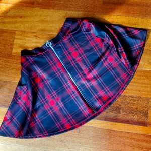 Black and red plaid zip up mini skirt.